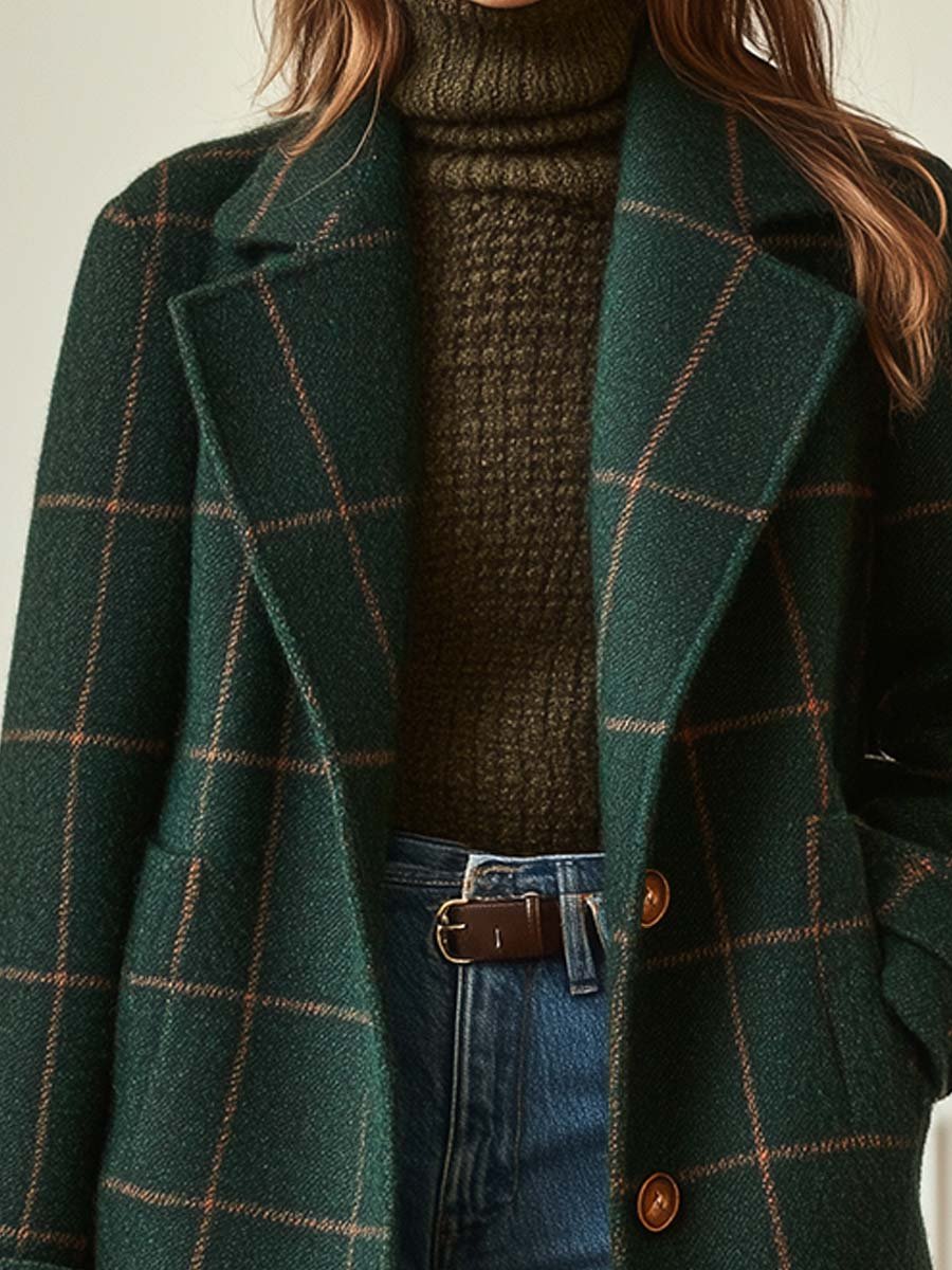 Adrienne - Women's Long Coat in Classic Check - photo 2