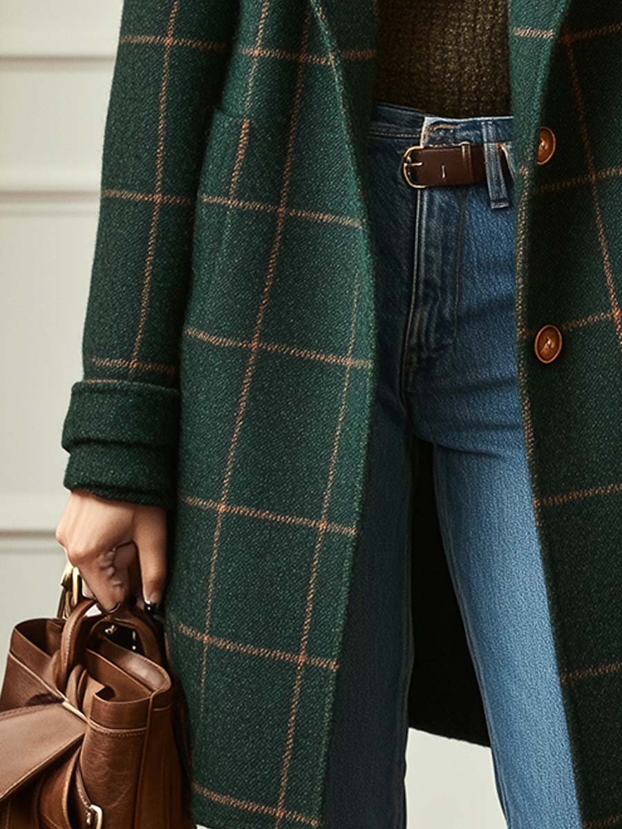 Adrienne - Women's Long Coat in Classic Check - photo 4