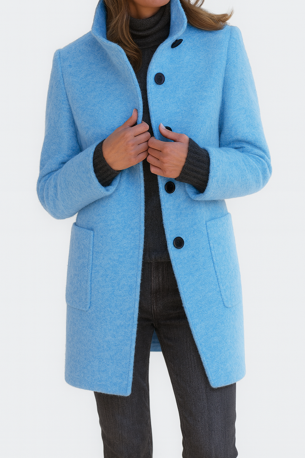 Merryn - Women's Classic Long Coat in Button Front Stand Collar - photo 10