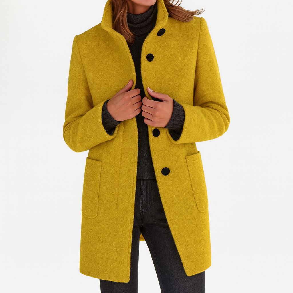 Merryn - Women's Classic Long Coat in Button Front Stand Collar - photo 11