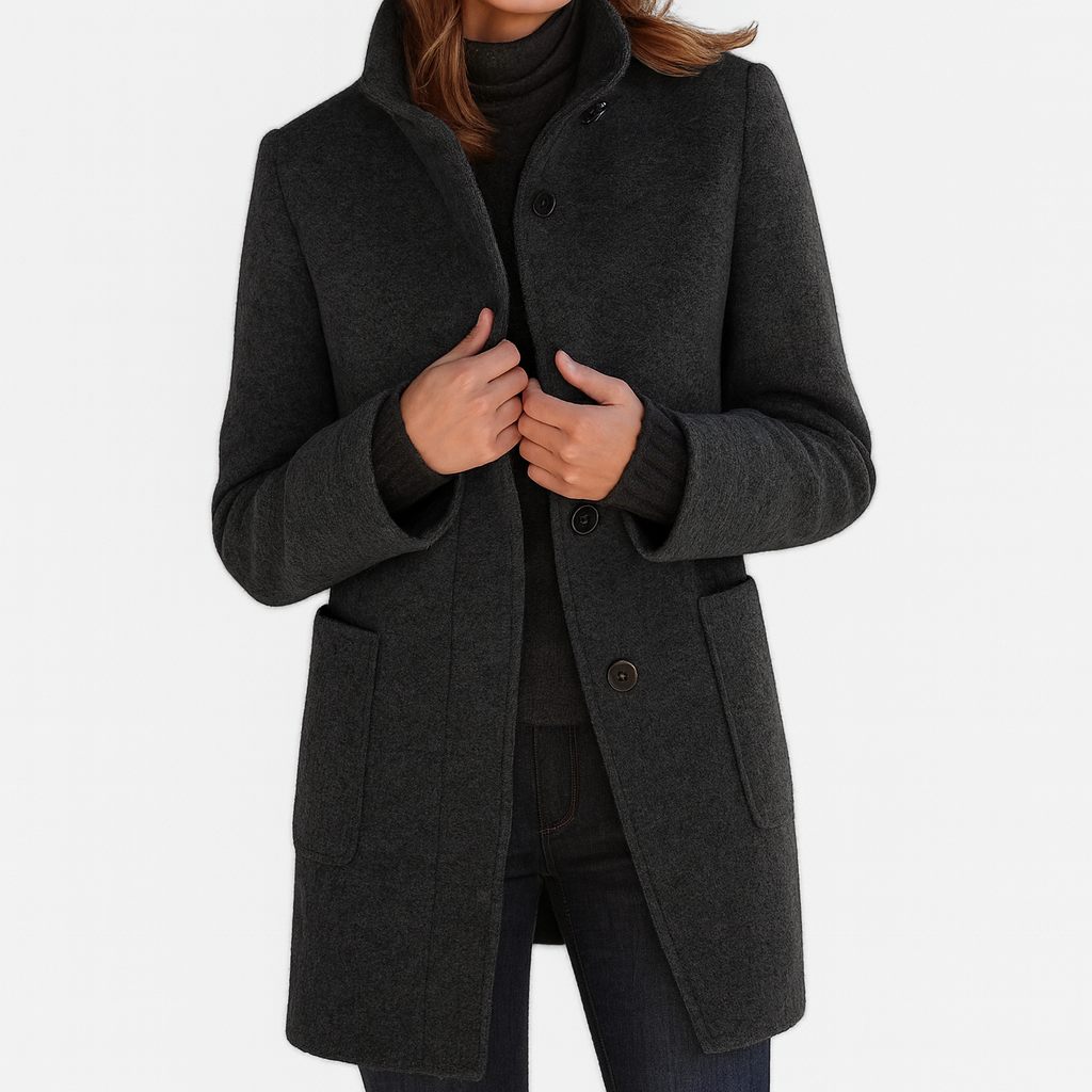 Merryn - Women's Classic Long Coat in Button Front Stand Collar - photo 2