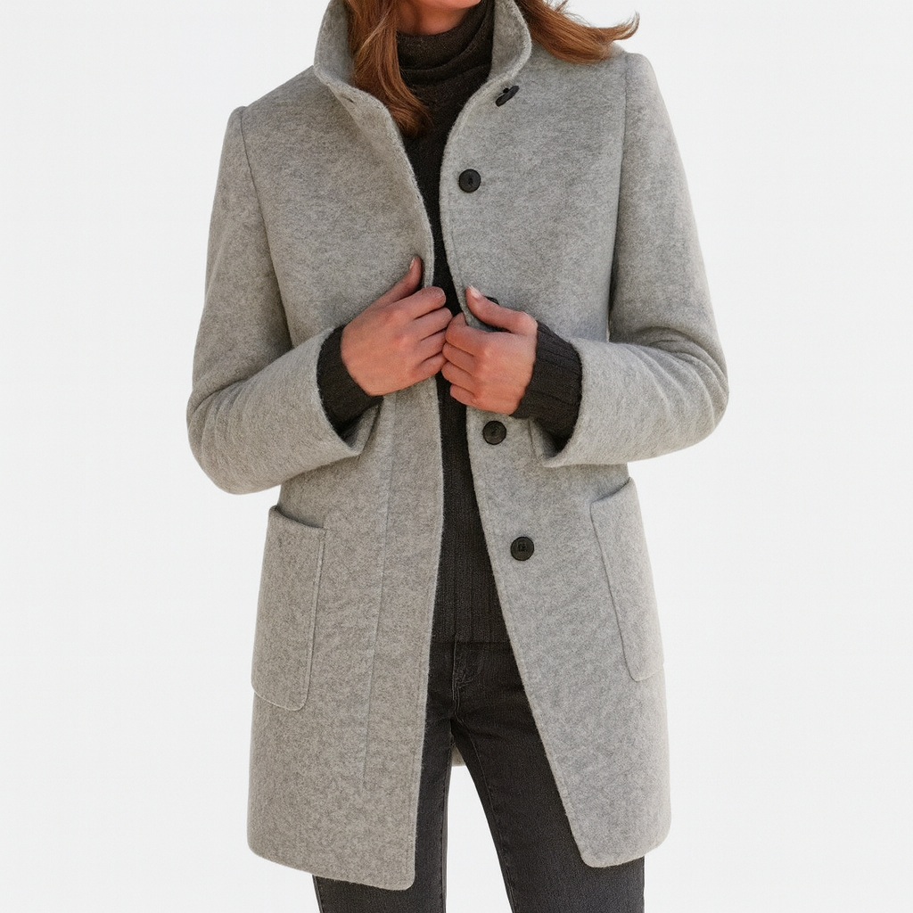 Merryn - Women's Classic Long Coat in Button Front Stand Collar - photo 3