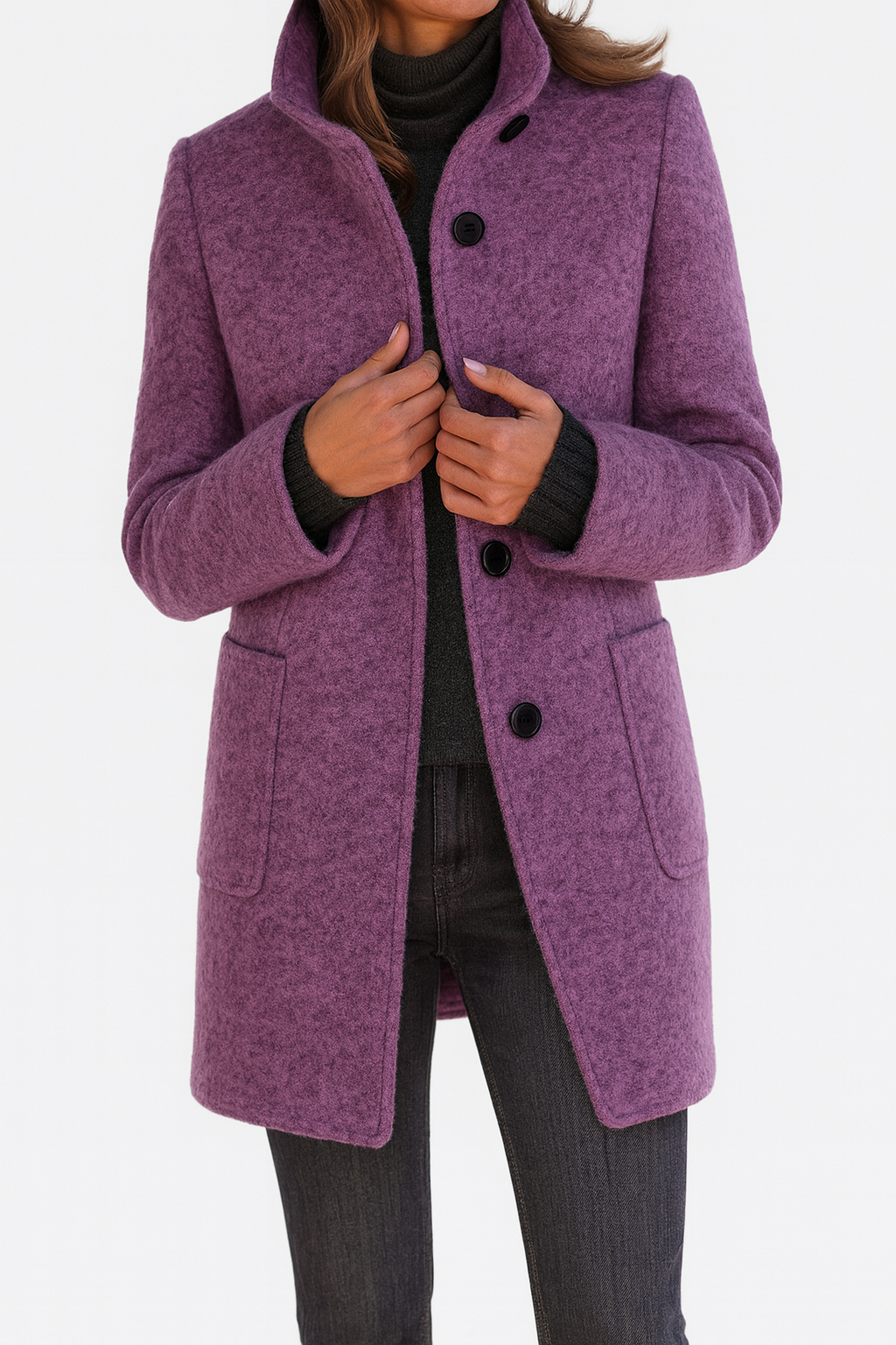 Merryn - Women's Classic Long Coat in Button Front Stand Collar - photo 5