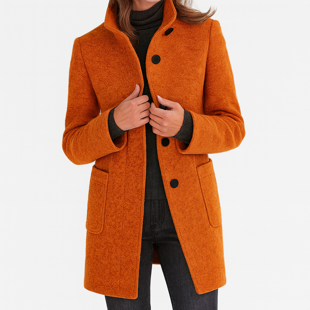 Merryn - Women's Classic Long Coat in Button Front Stand Collar - photo 8