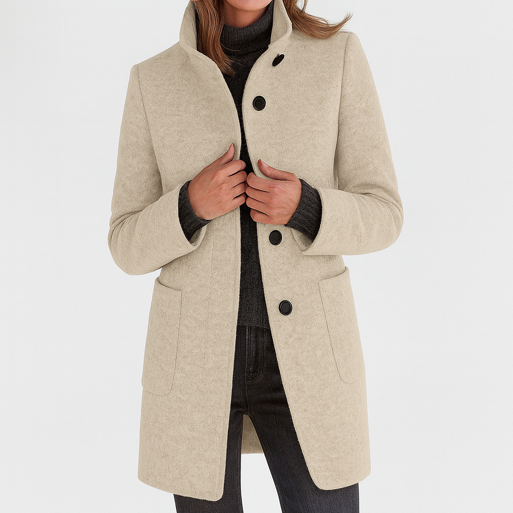 Merryn - Women's Classic Long Coat in Button Front Stand Collar - photo 9