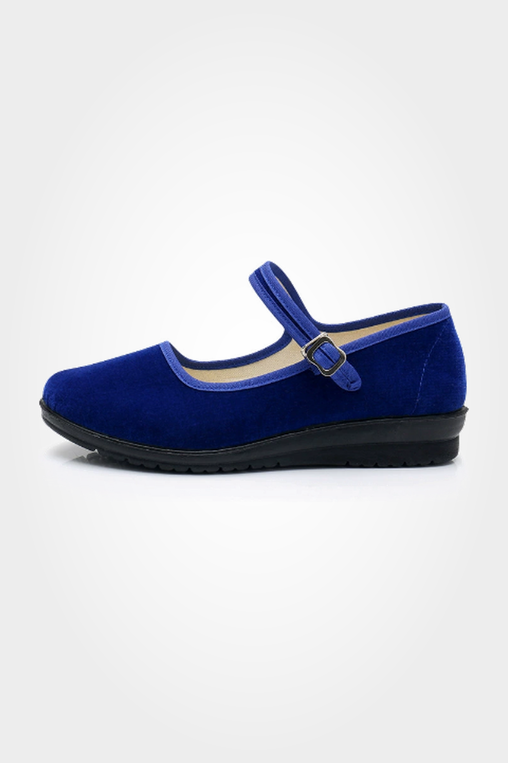 Women's Velvet Mary Jane Flats with Buckle Strap - Blue