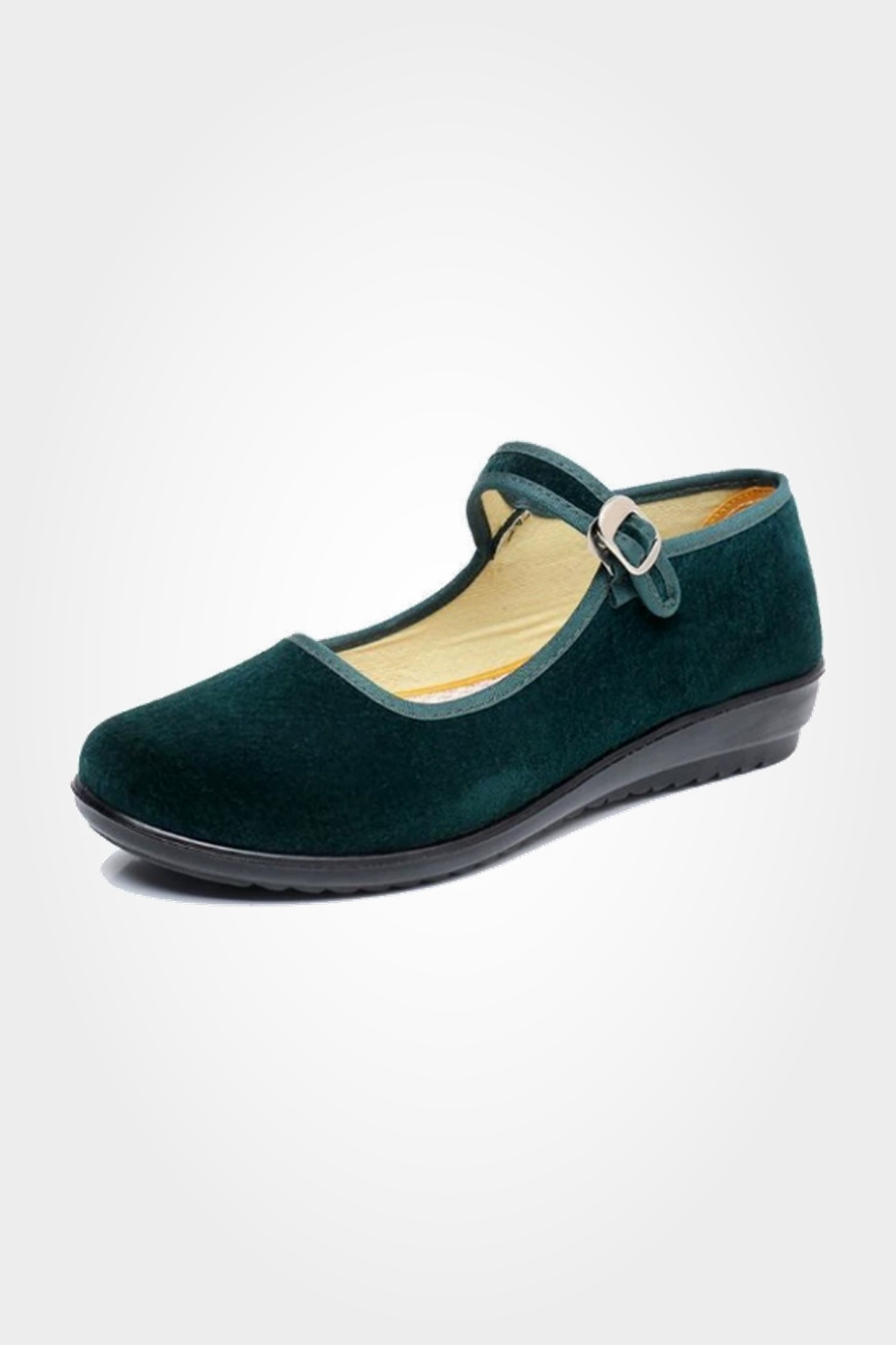 Women's Velvet Mary Jane Flats with Buckle Strap - Forest Green