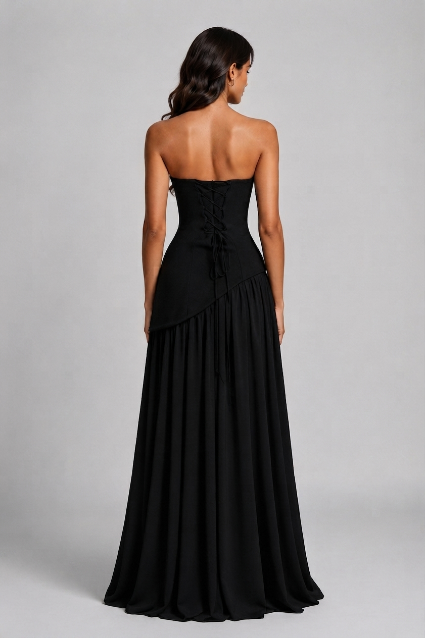 Women's Corset Draped Evening Gown High Slit Sleeveless Dress – view 10
