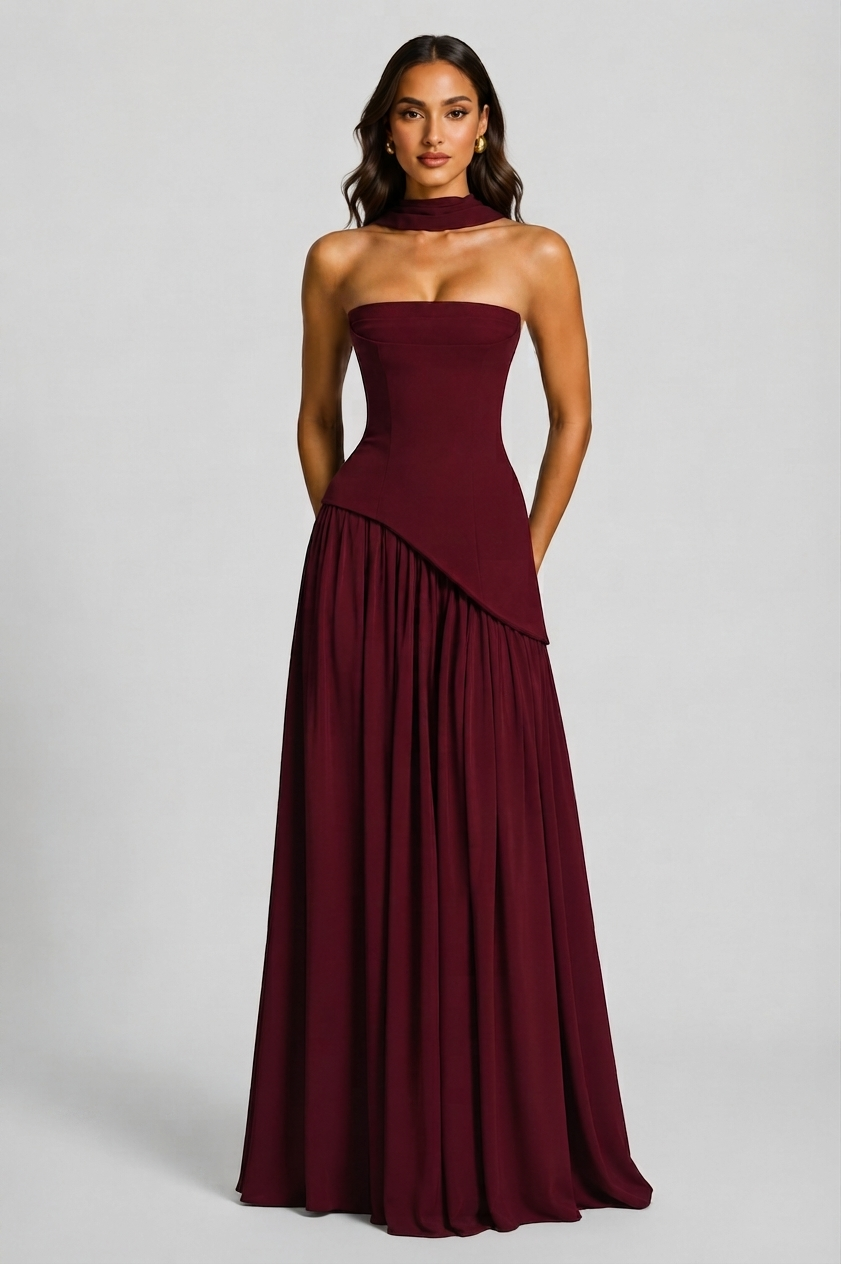 Women's Corset Draped Evening Gown High Slit Sleeveless Dress – view 3