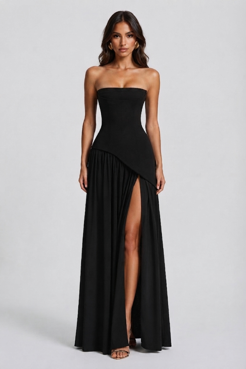 Women's Corset Draped Evening Gown High Slit Sleeveless Dress – view 4