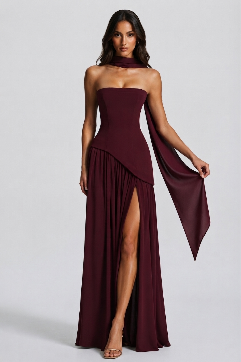 Women's Corset Draped Evening Gown High Slit Sleeveless Dress – view 7