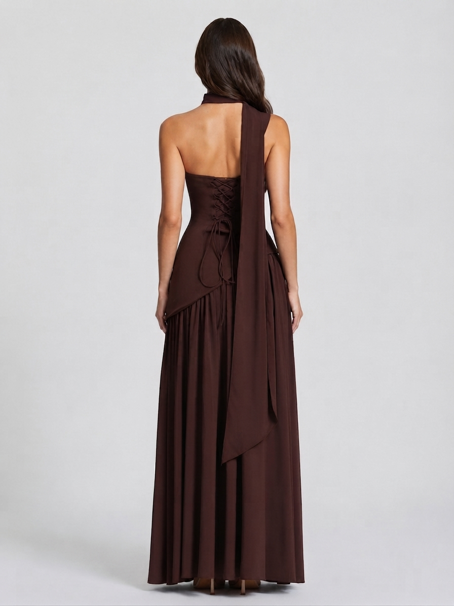 Women's Corset Draped Evening Gown High Slit Sleeveless Dress – view 8