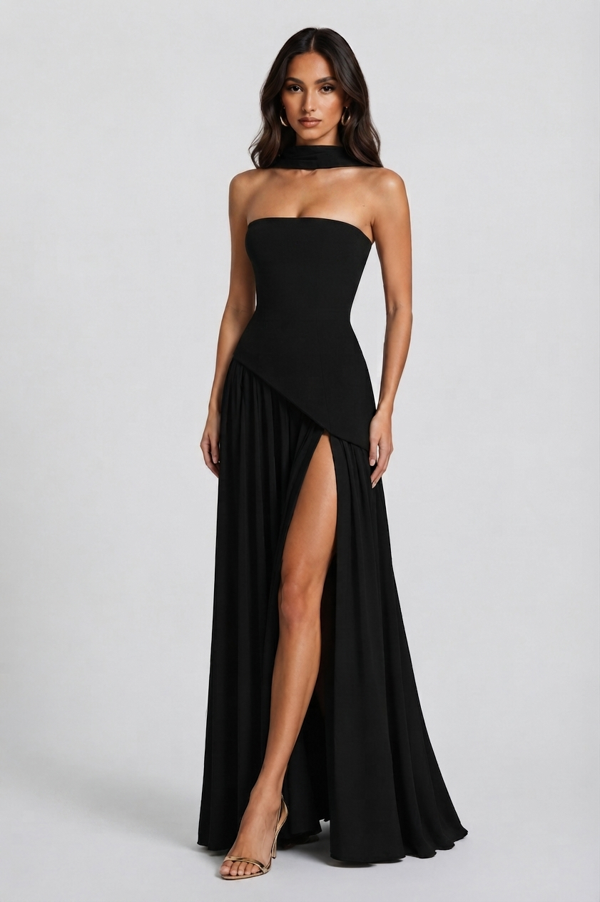 Women's Corset Draped Evening Gown High Slit Sleeveless Dress – view 9