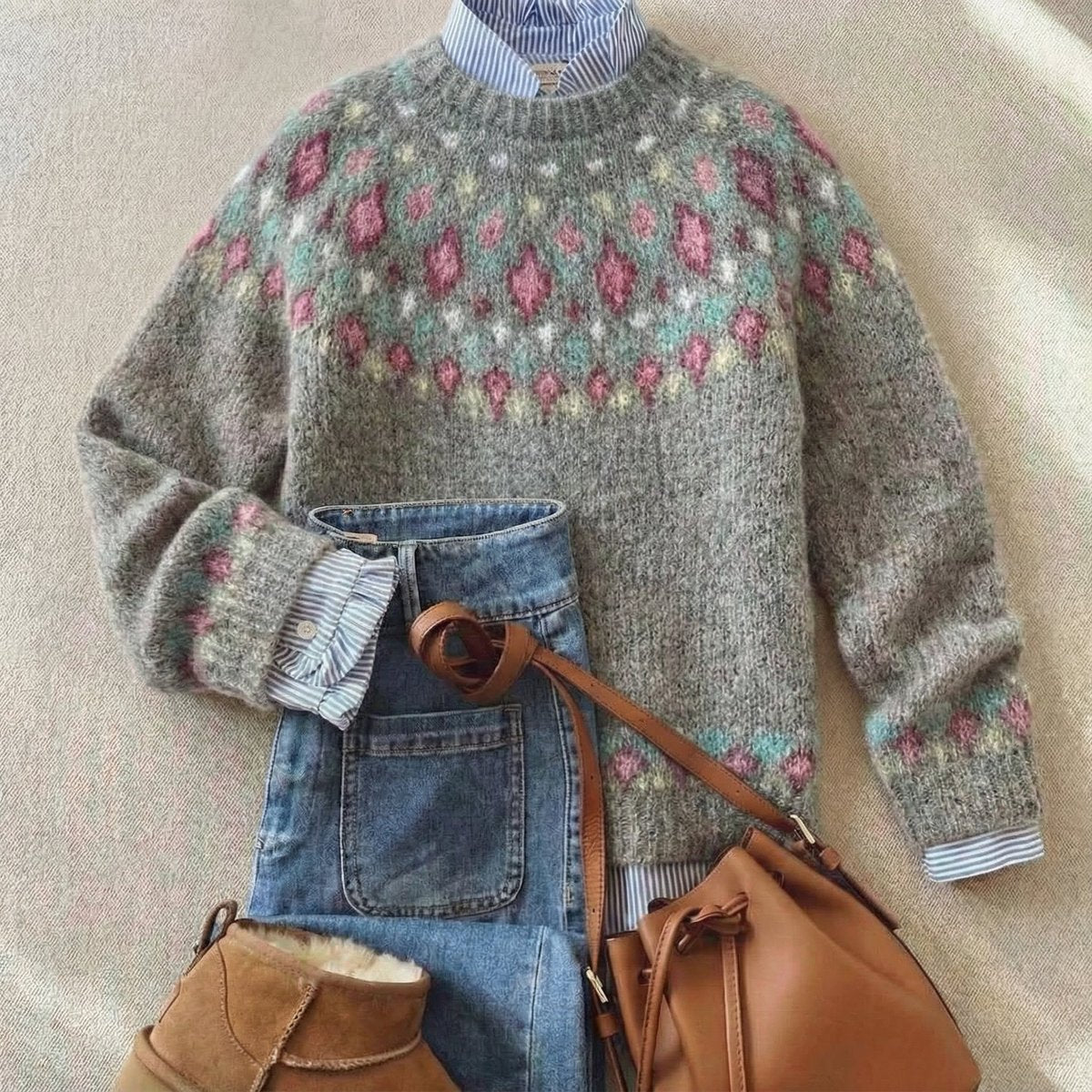 Debra - Maglione natalizio da donna con motivo Fair Isle e vestibilità comoda