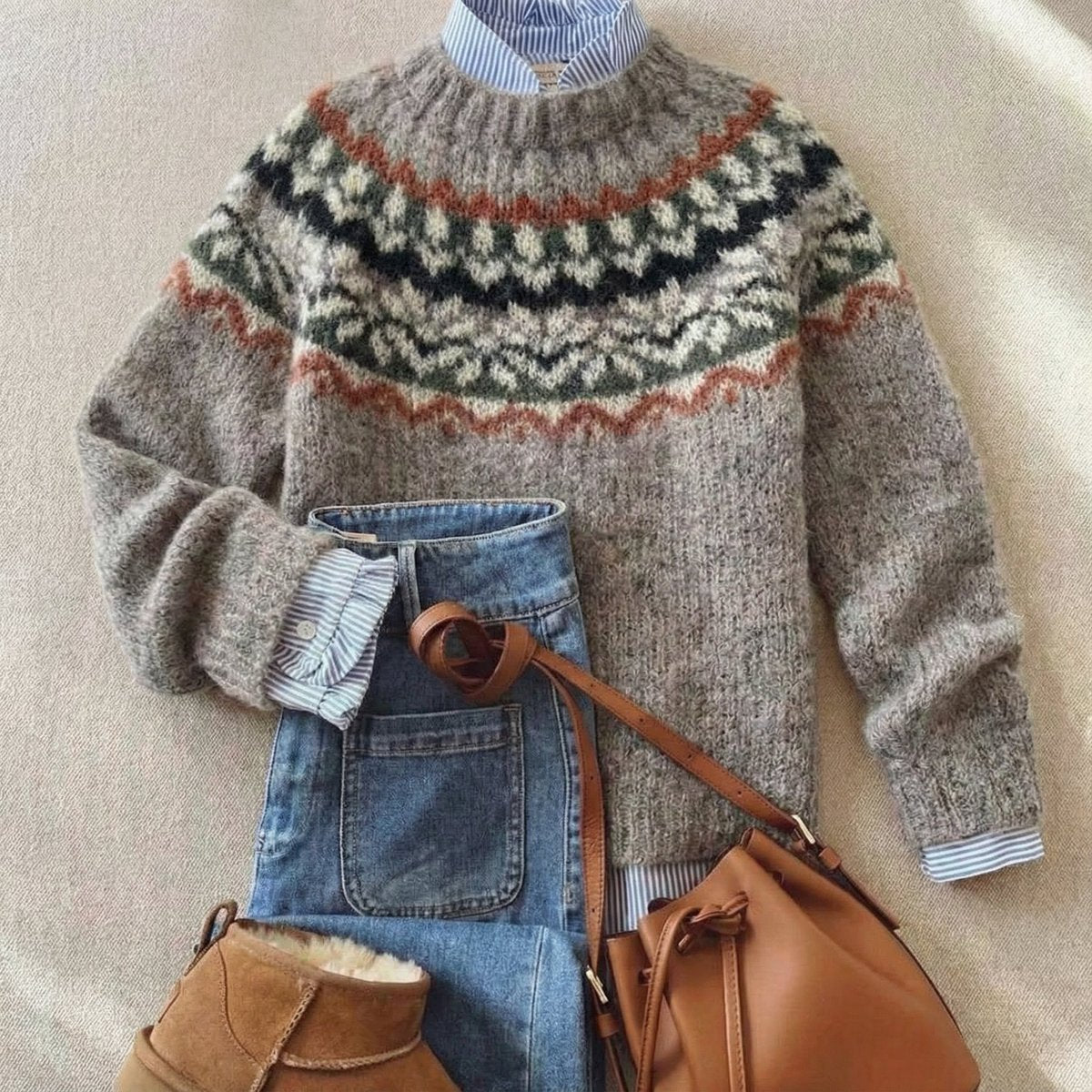 Debra - Maglione natalizio da donna con motivo Fair Isle e vestibilità comoda