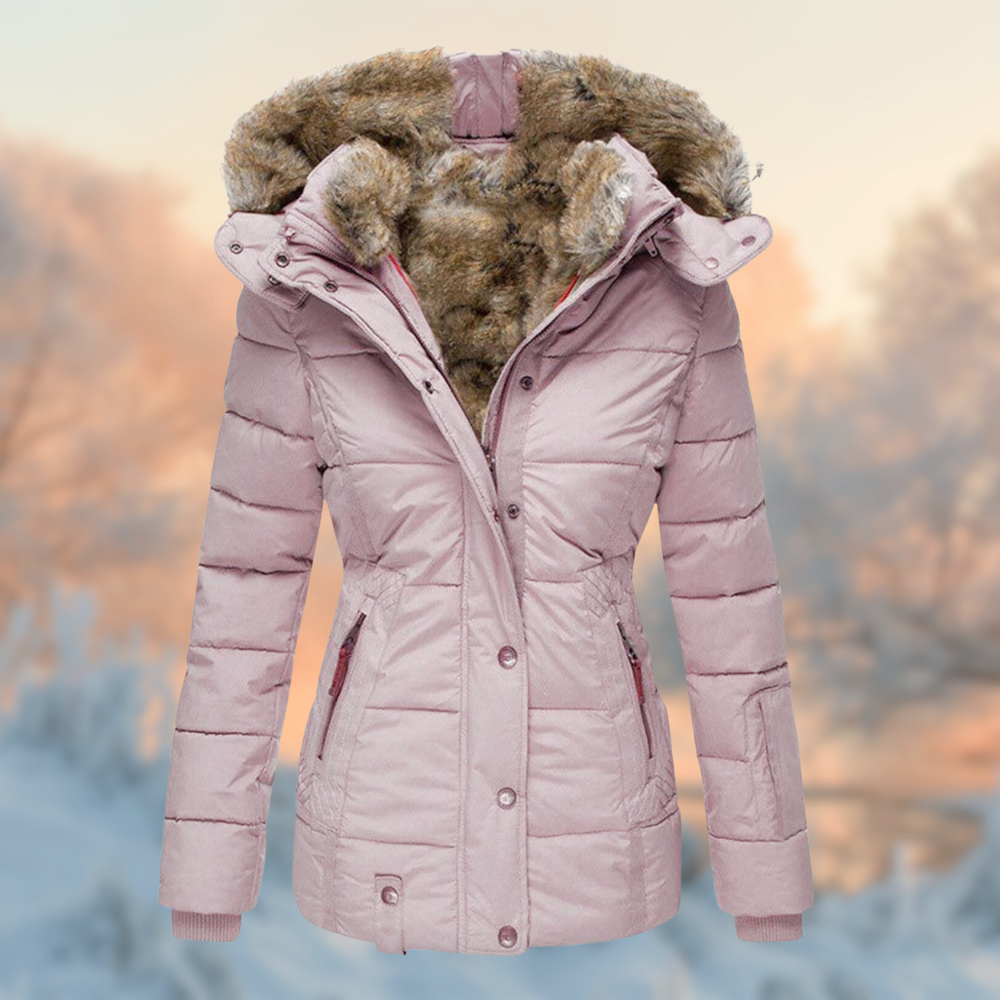 Lois - Women's Fitted Winter Coat with Faux Fur Hood
