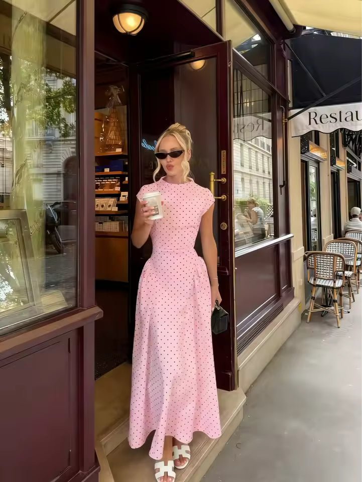 Jacqueline – Robe longue évasée pour femme à manches courtes