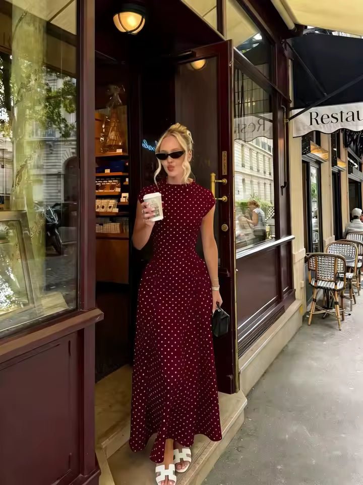 Jacqueline – Robe longue évasée pour femme à manches courtes