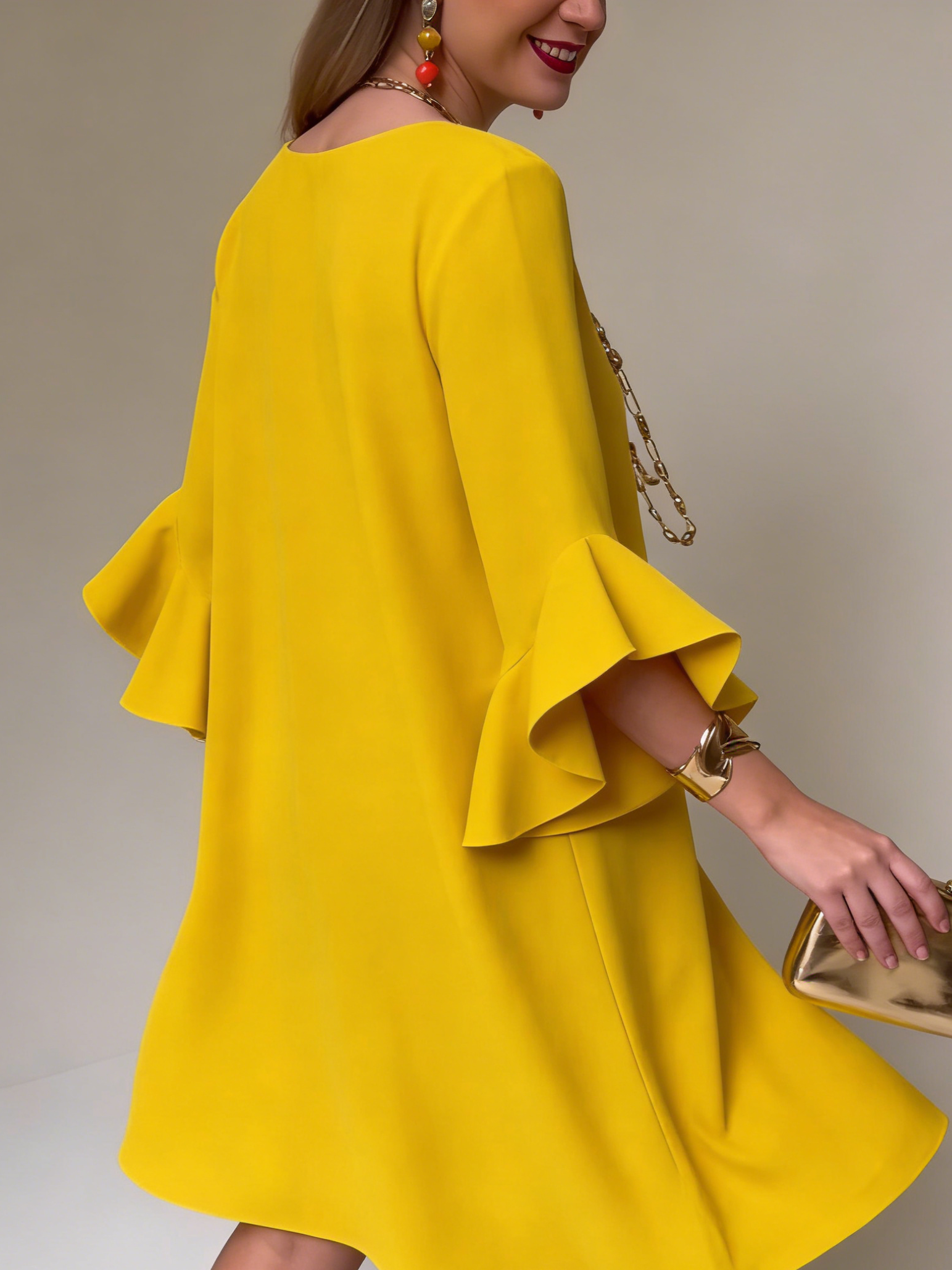 Bridie - Women's Relaxed Midi Dress in Fluid Ruffle Sleeves - photo 4