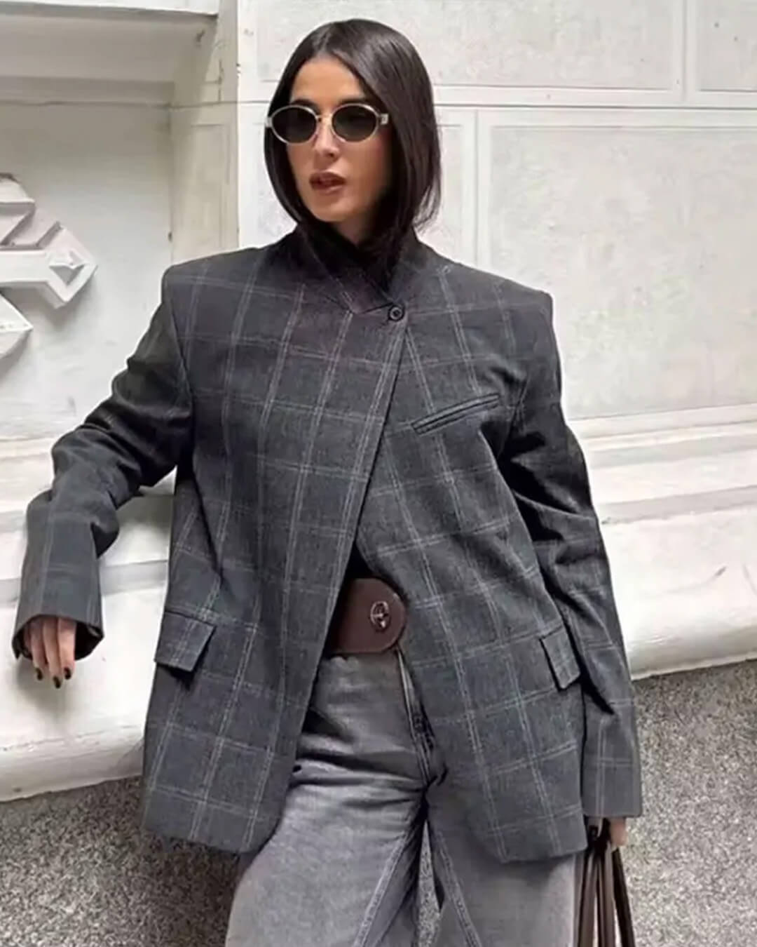 Jessica – dámské šedé kárované sako-vesmírna bunda