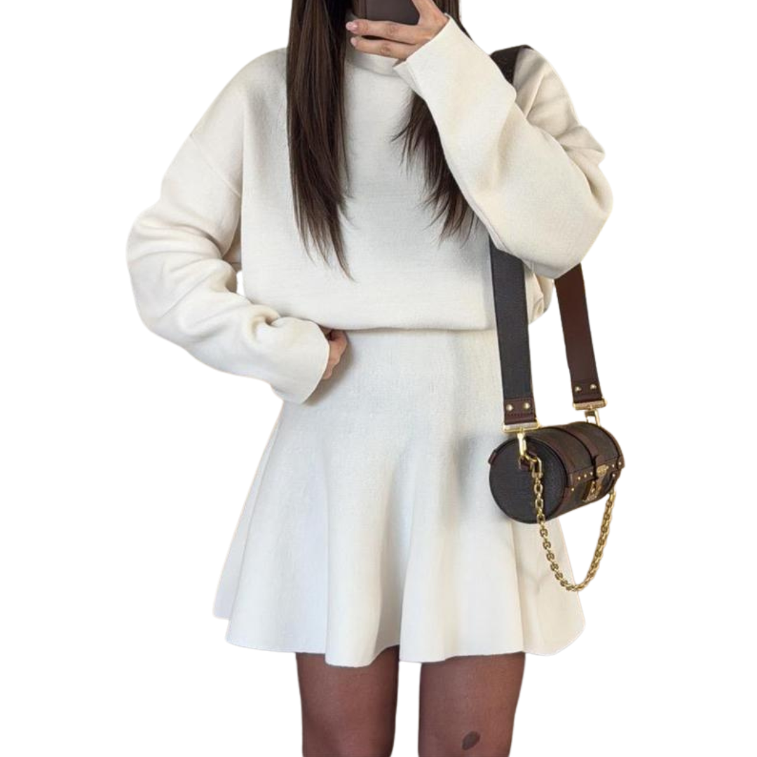 Celestine - Women's Fitted Sweater Dress in Half-High Neck Knit - photo 4