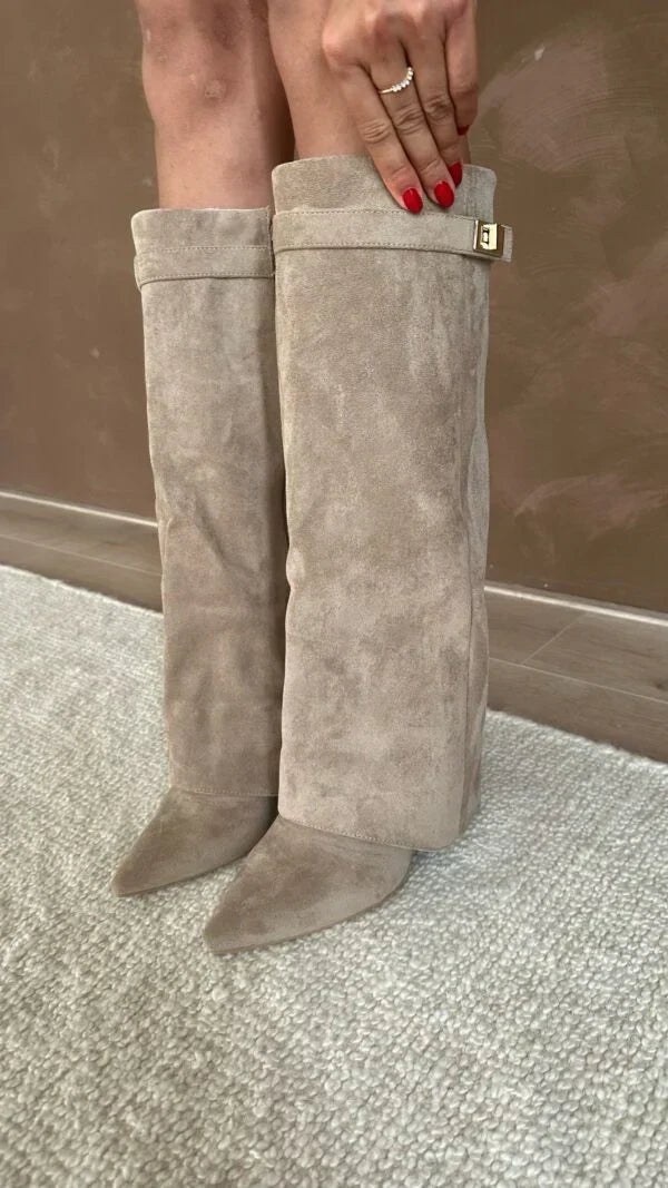 Cherry - Women's Structured High Boots in Gold Buckle - photo 1