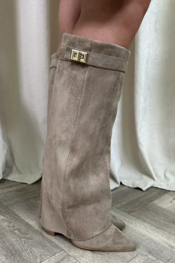 Cherry - Women's Structured High Boots in Gold Buckle - photo 2