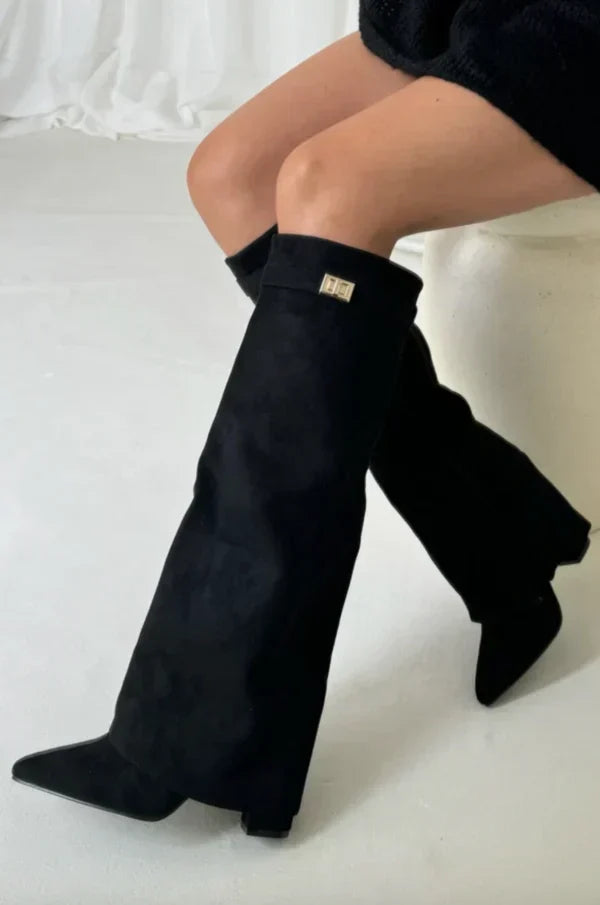 Cherry - Women's Structured High Boots in Gold Buckle - photo 7