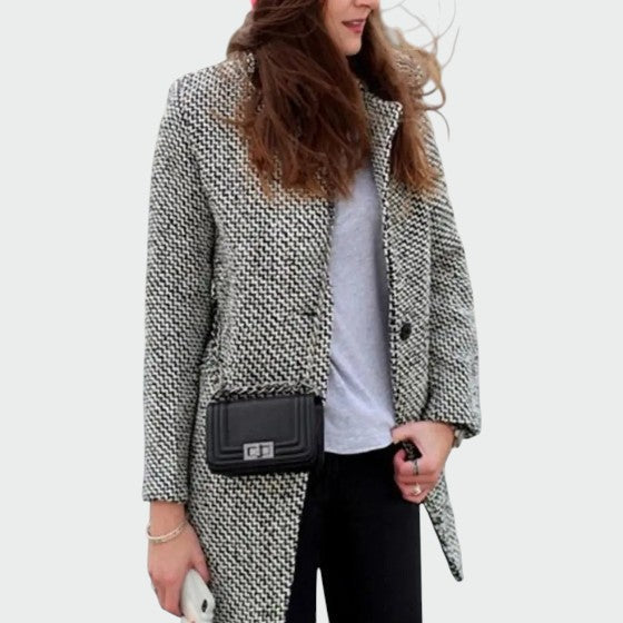 Dinah - Women's Tailored Longline Coat in Houndstooth - photo 4