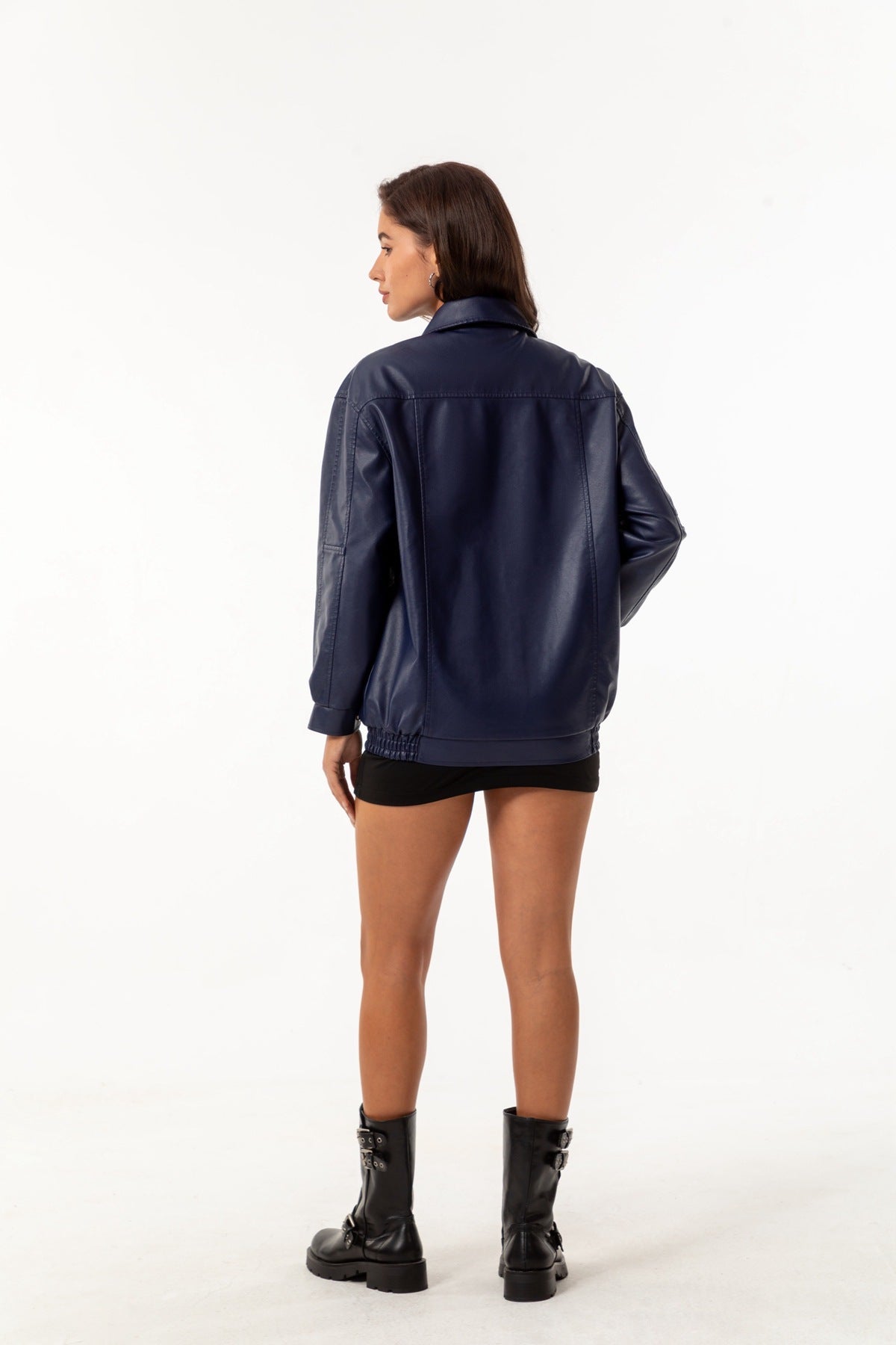 Women's Ilona Oversized Leather Jacket with a Shirt Collar – view 10