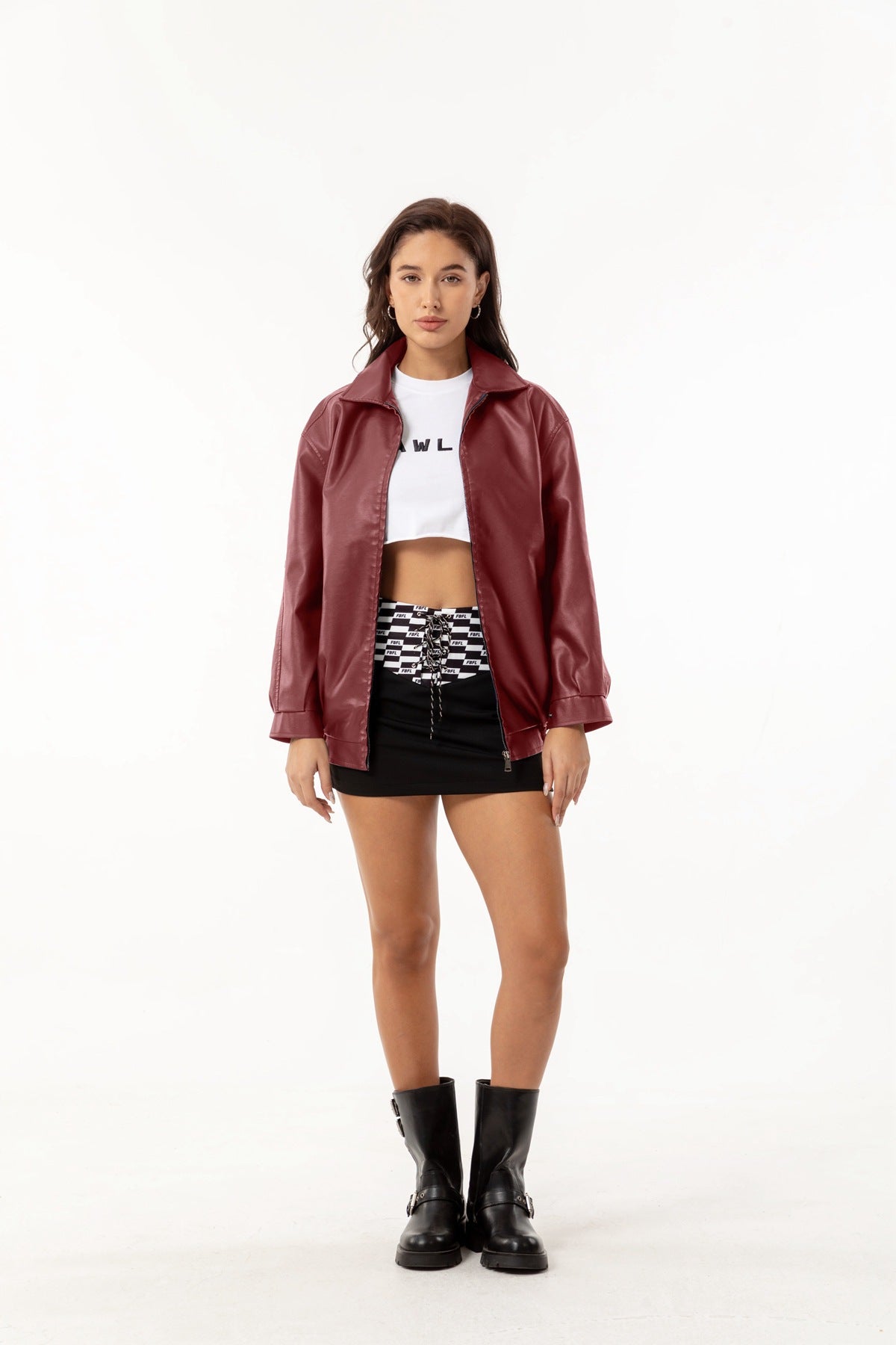 Women's Ilona Oversized Leather Jacket with a Shirt Collar – view 13