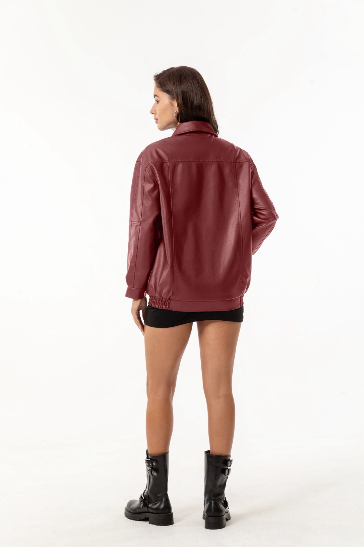Women's Ilona Oversized Leather Jacket with a Shirt Collar – view 14