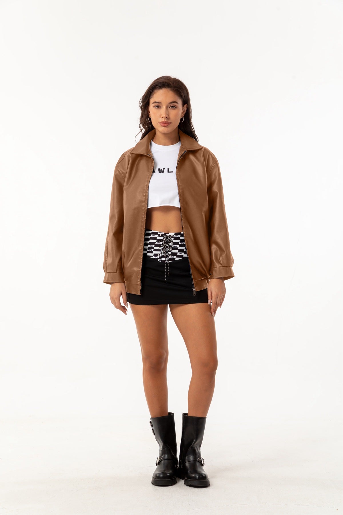 Women's Ilona Oversized Leather Jacket with a Shirt Collar – view 16