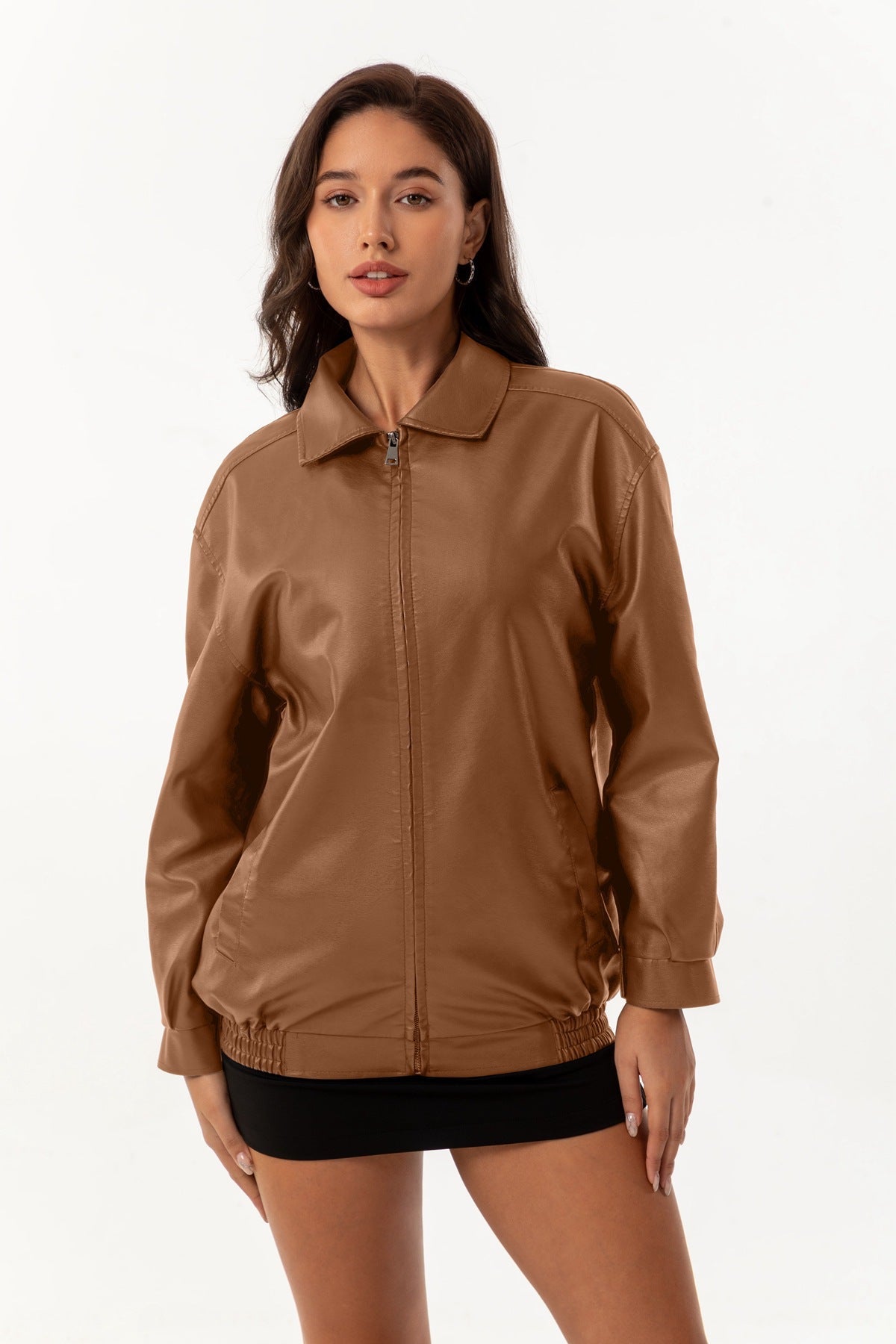 Women's Ilona Oversized Leather Jacket with a Shirt Collar – view 18