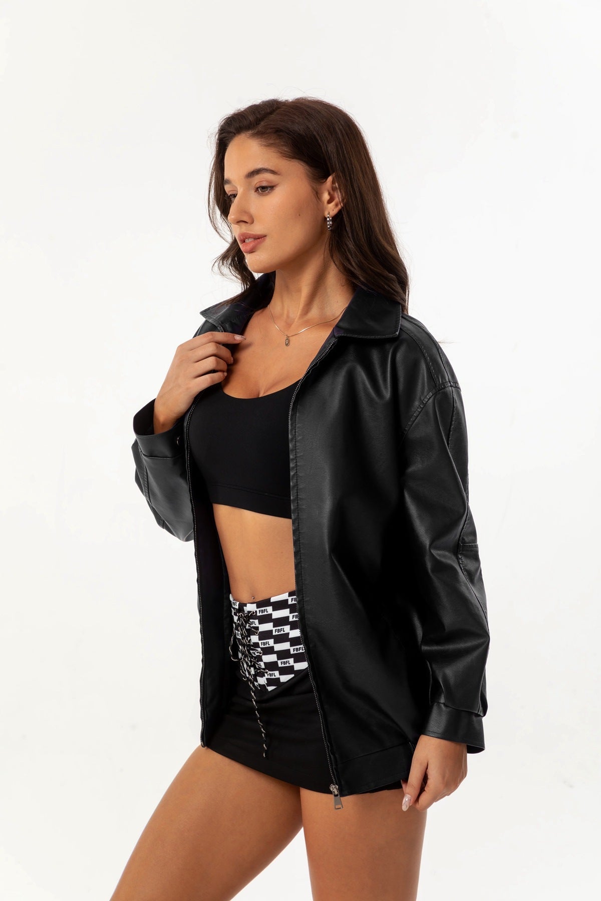 Women's Ilona Oversized Leather Jacket with a Shirt Collar – view 3
