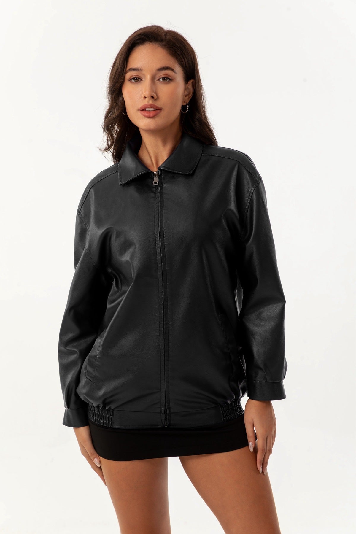 Women's Ilona Oversized Leather Jacket with a Shirt Collar – view 4