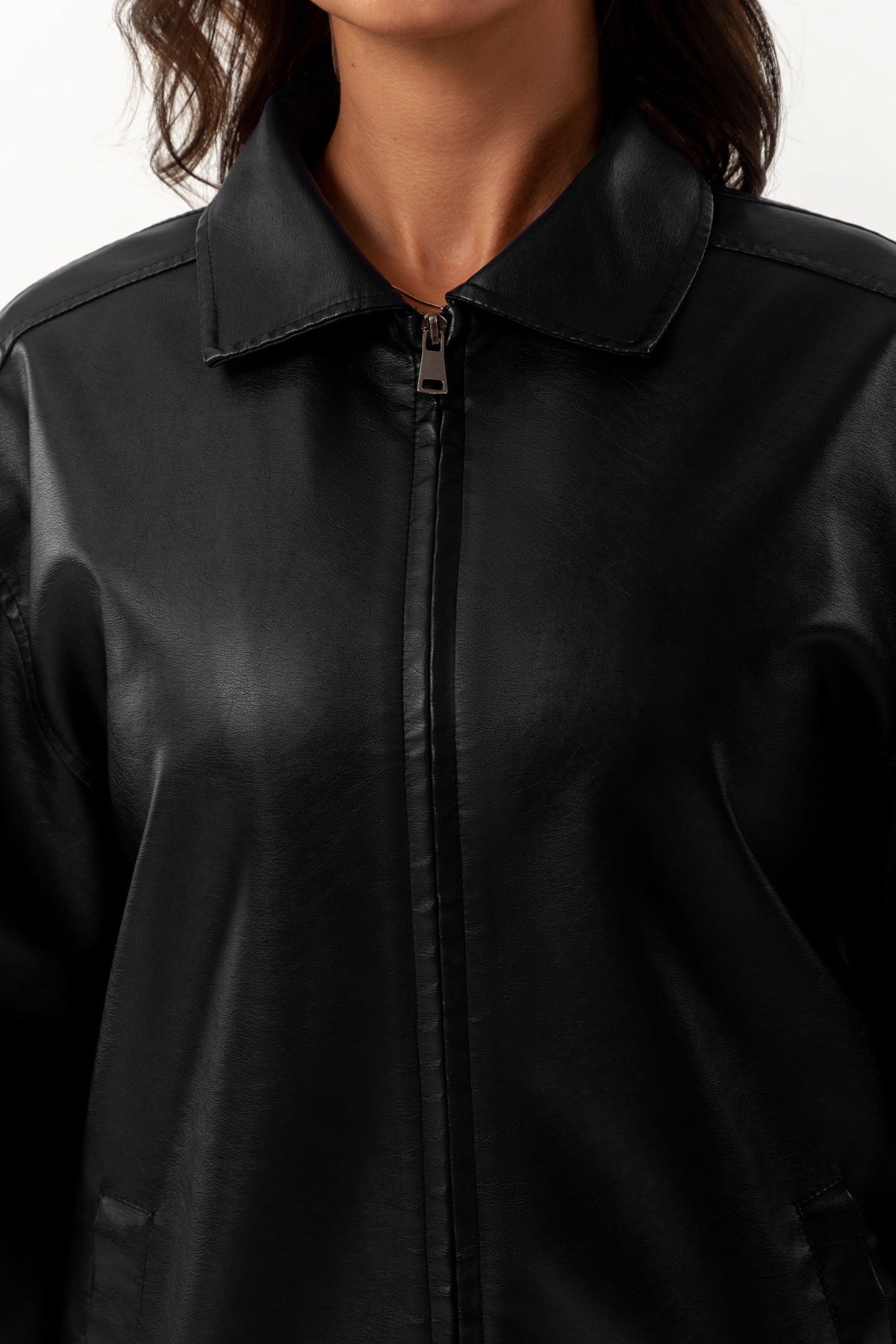 Women's Ilona Oversized Leather Jacket with a Shirt Collar – view 6