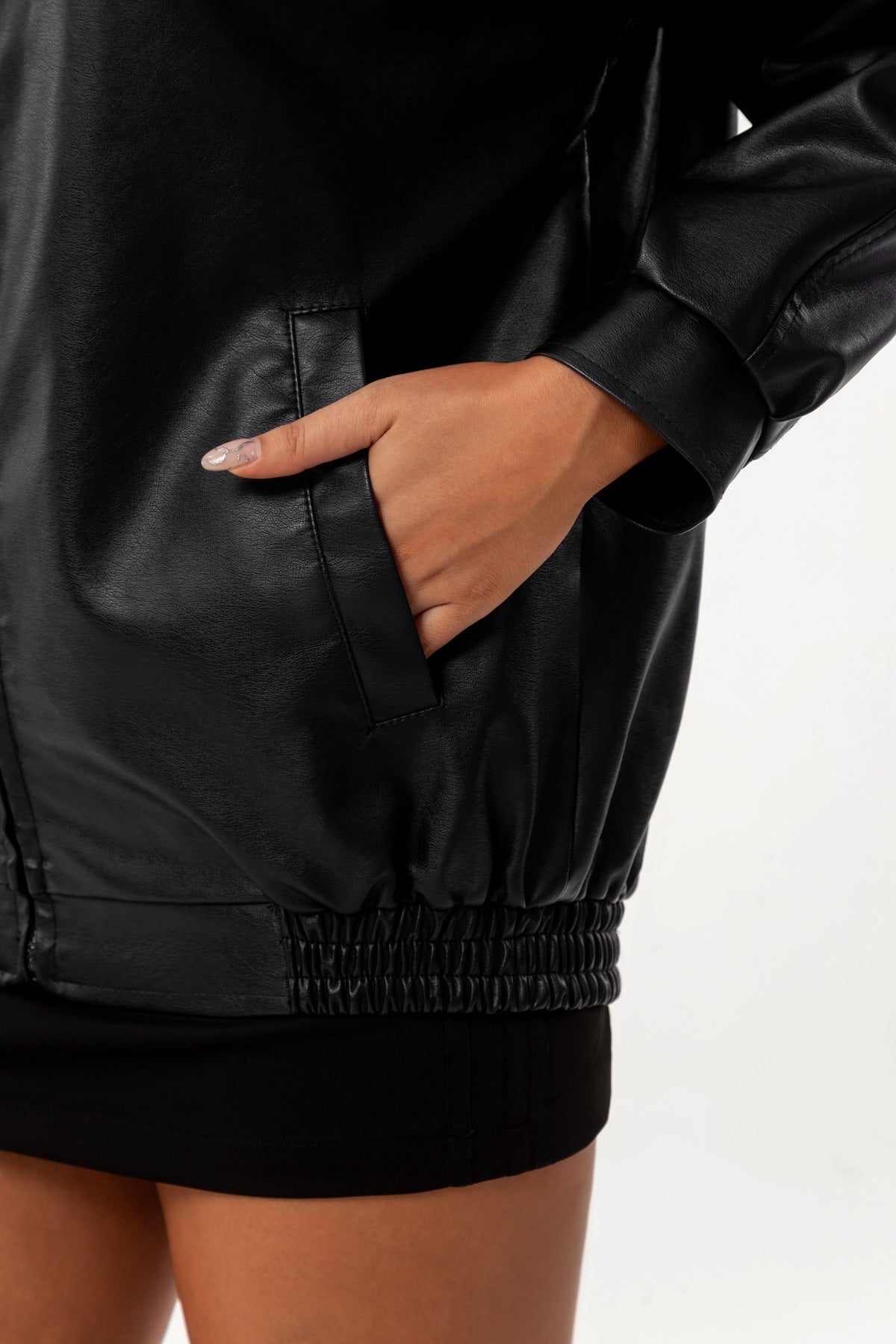 Women's Ilona Oversized Leather Jacket with a Shirt Collar – view 7