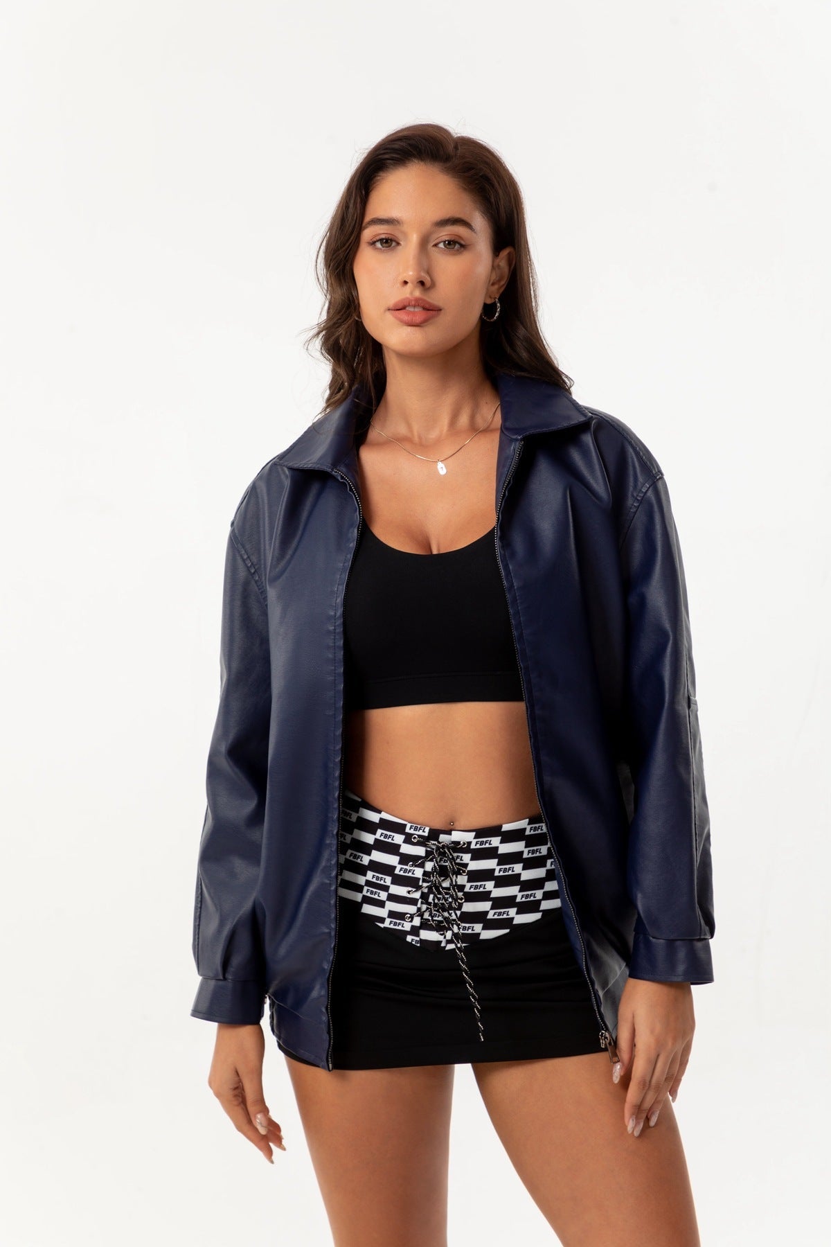 Women's Ilona Oversized Leather Jacket with a Shirt Collar – view 8
