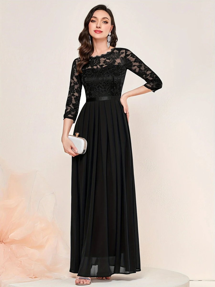 Women's Lace Bodice Three-Quarter Sleeve Maxi Formal Dresses