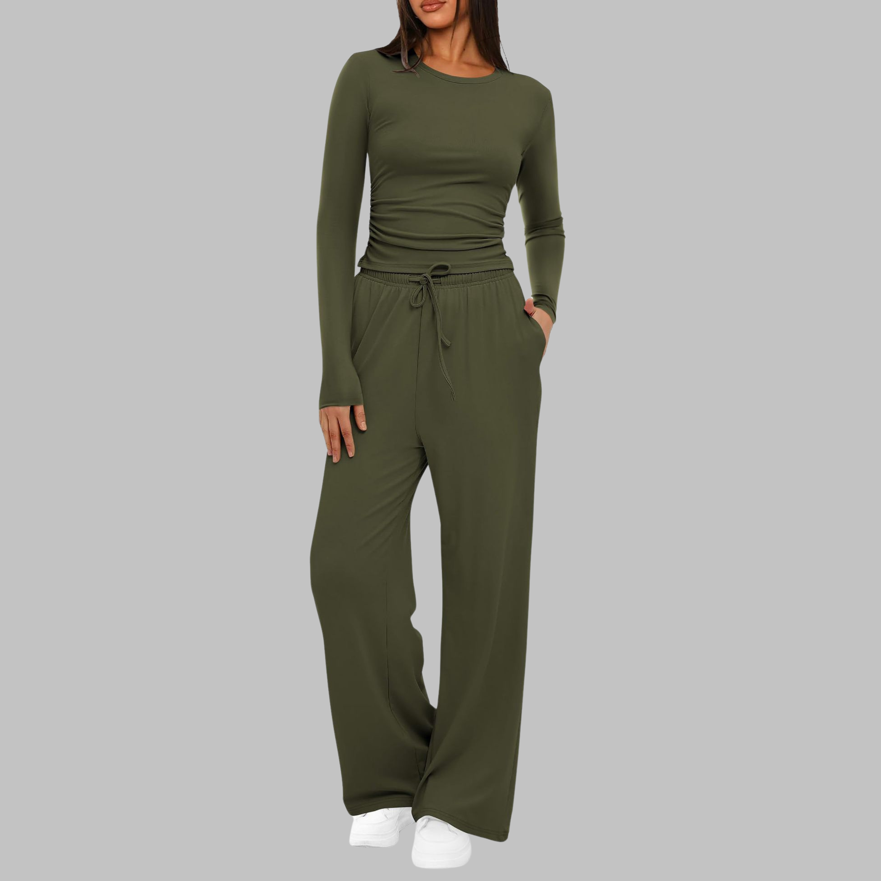 Emmaline - Women's Relaxed Two-Piece Set in Long Sleeve Top Wide Leg Pants - photo 1