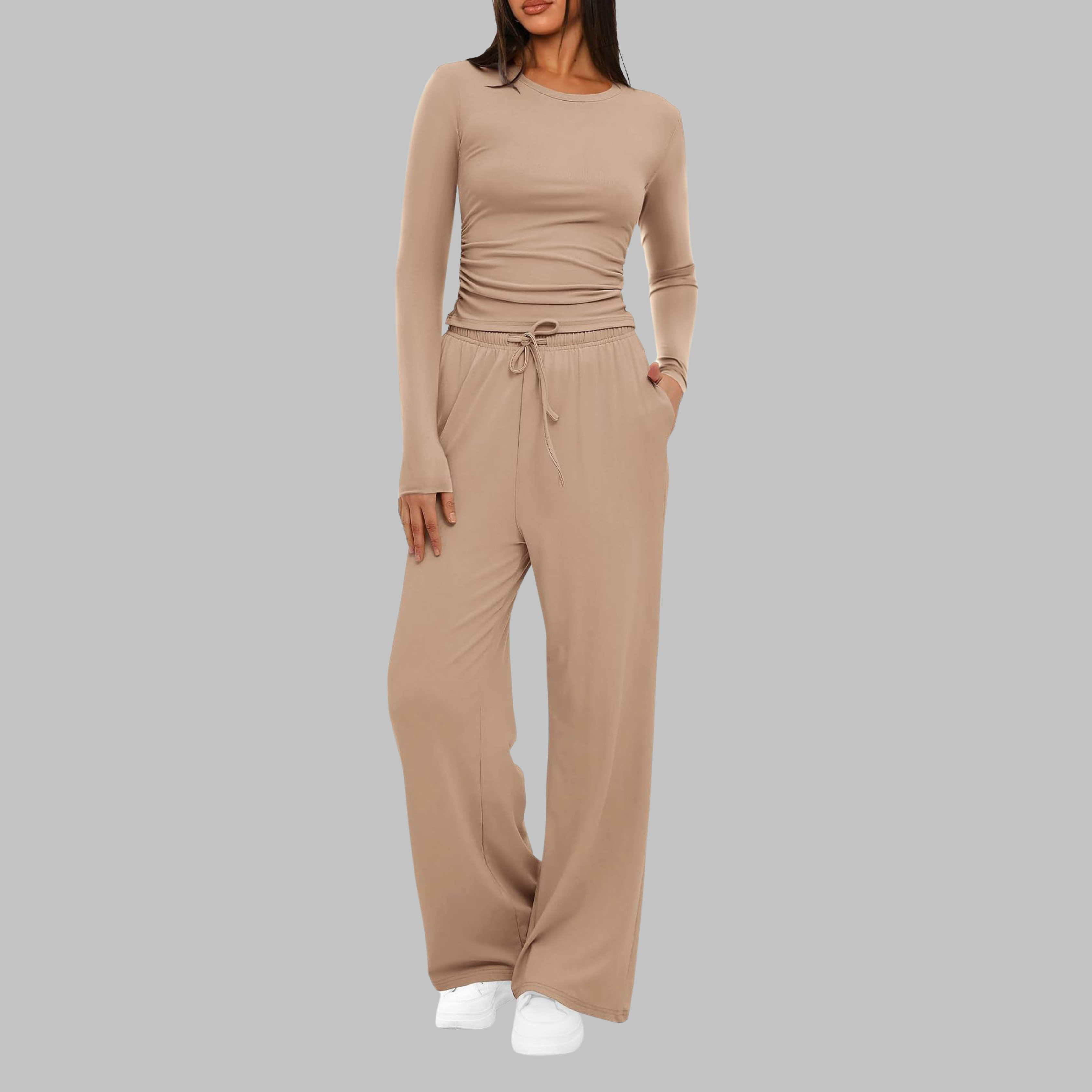 Emmaline - Women's Relaxed Two-Piece Set in Long Sleeve Top Wide Leg Pants - photo 2