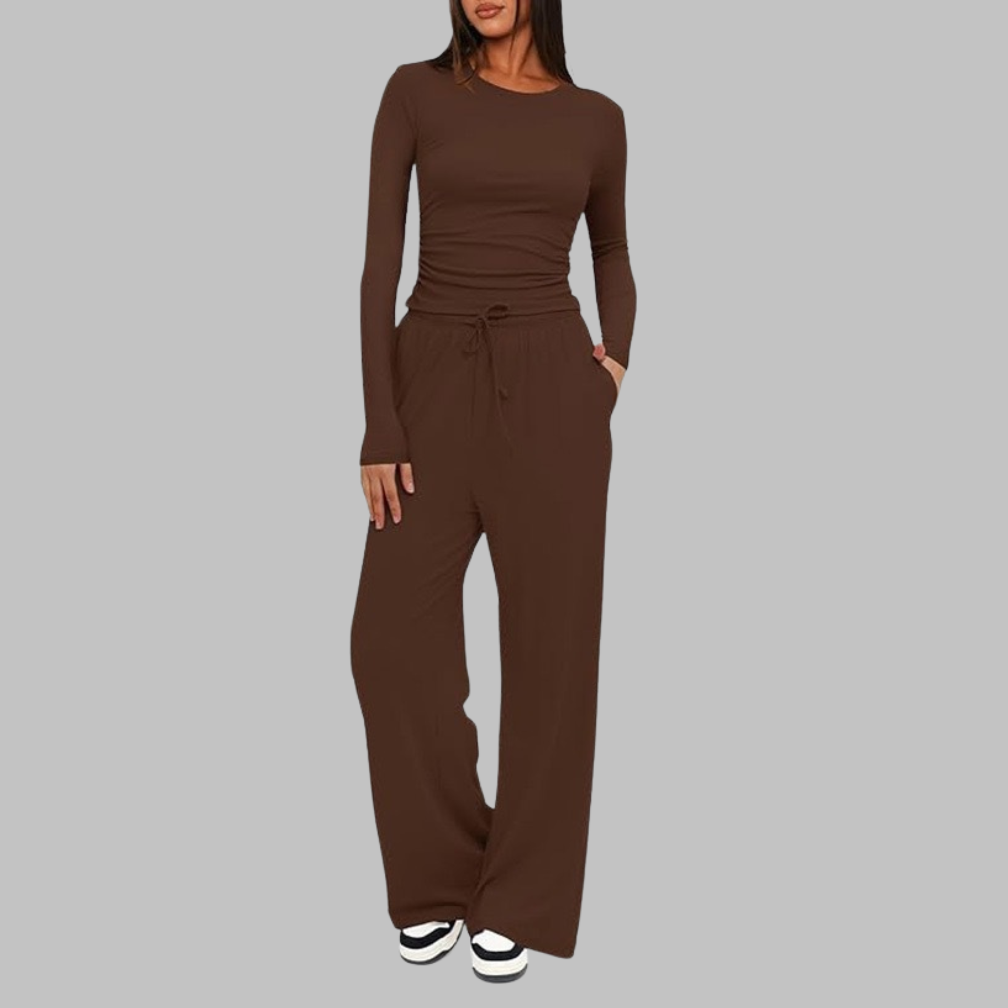 Emmaline - Women's Relaxed Two-Piece Set in Long Sleeve Top Wide Leg Pants - photo 5