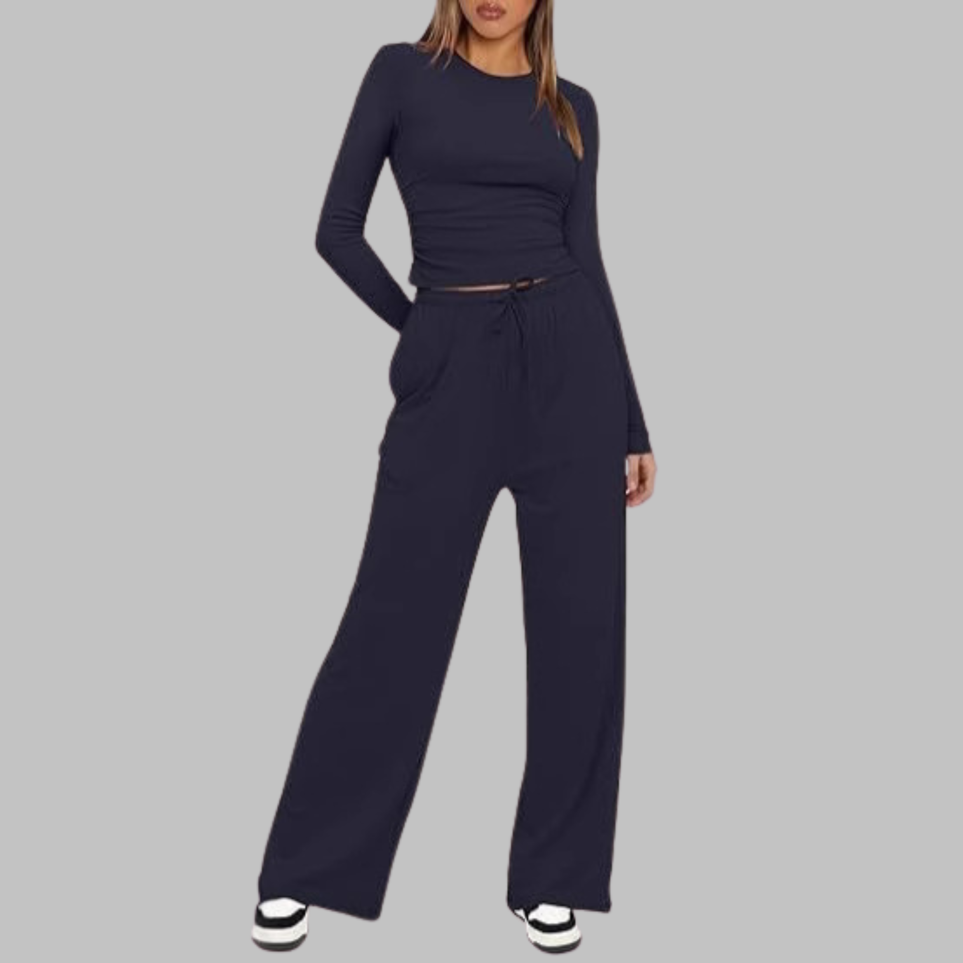 Emmaline - Women's Relaxed Two-Piece Set in Long Sleeve Top Wide Leg Pants - photo 6