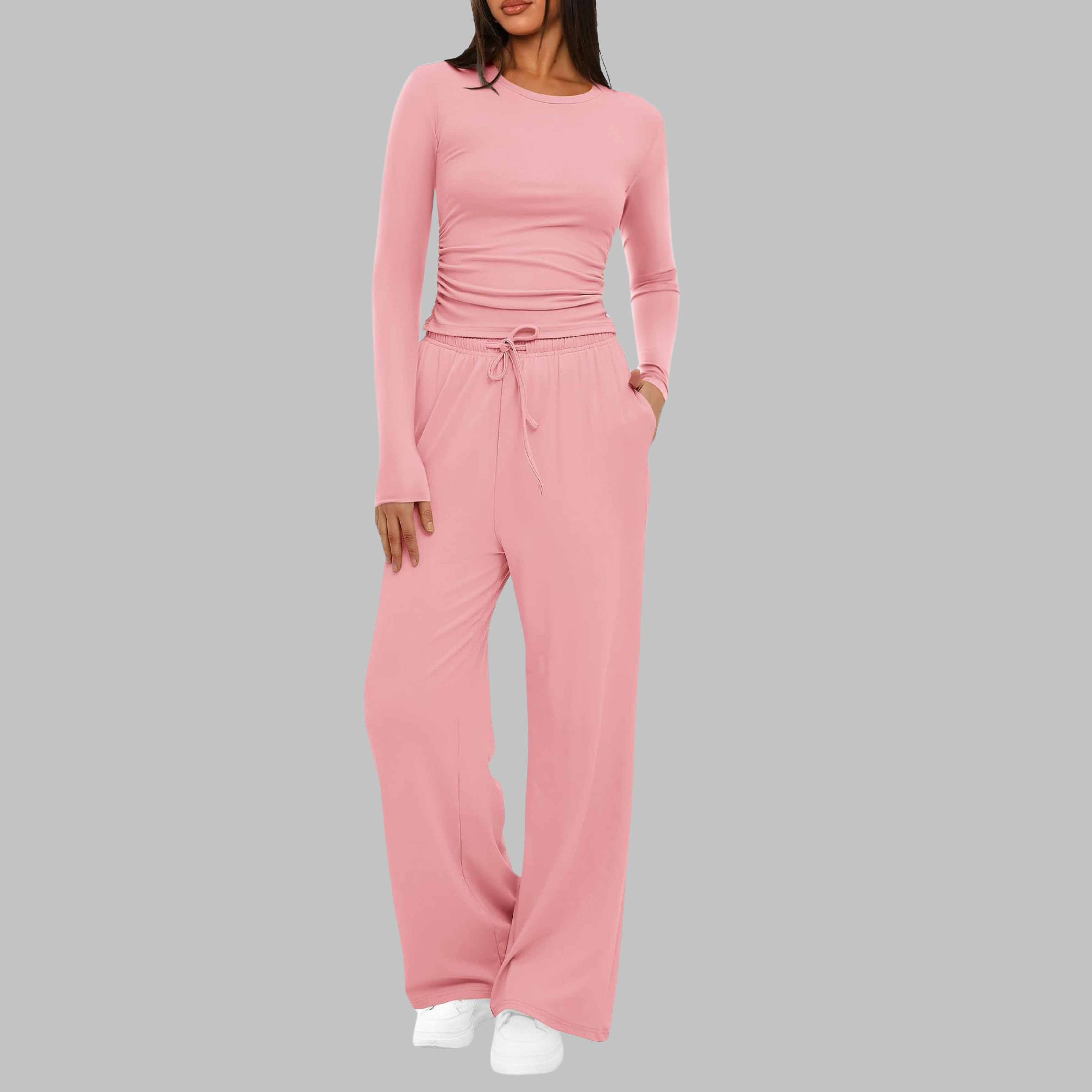 Emmaline - Women's Relaxed Two-Piece Set in Long Sleeve Top Wide Leg Pants - photo 7