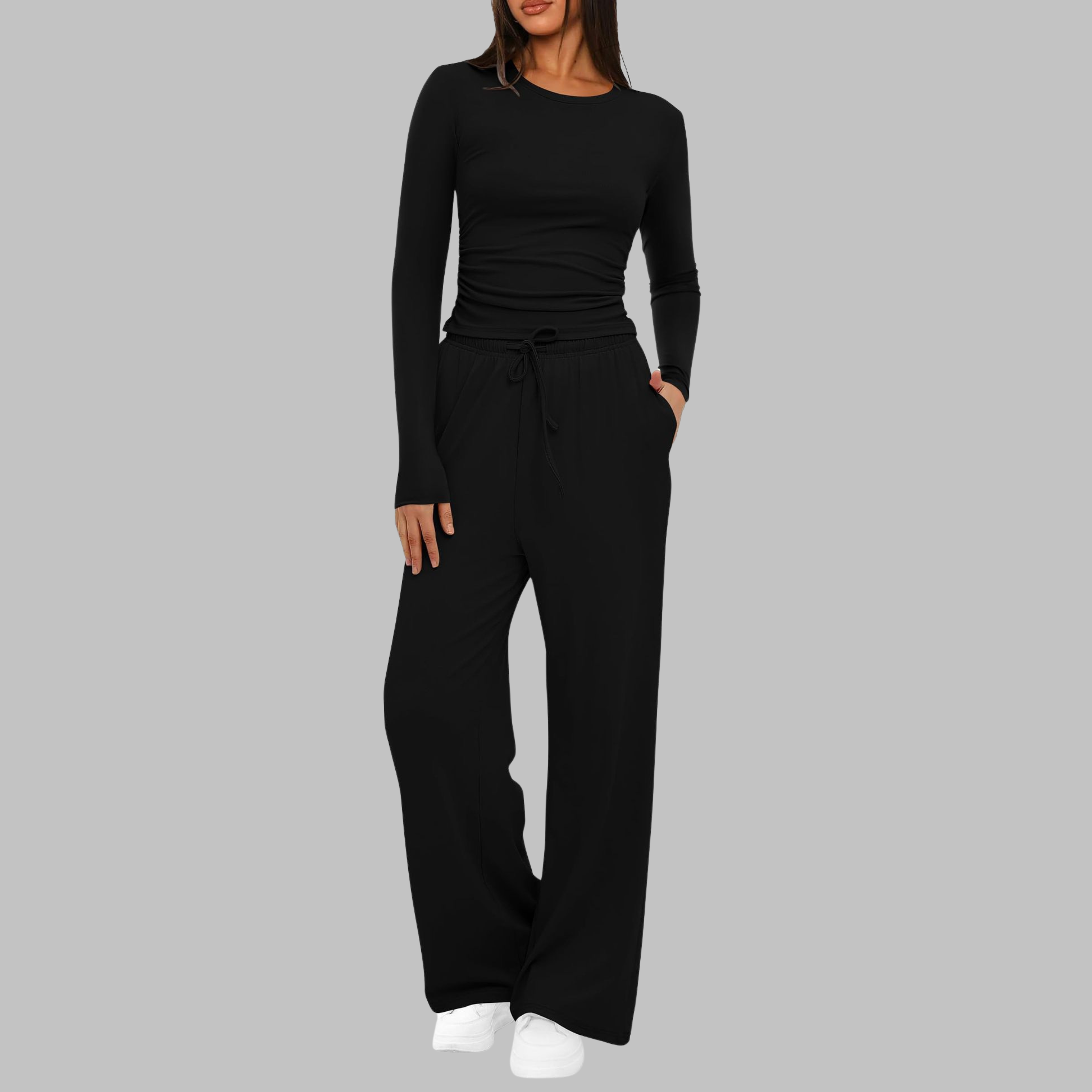 Emmaline - Women's Relaxed Two-Piece Set in Long Sleeve Top Wide Leg Pants - photo 8