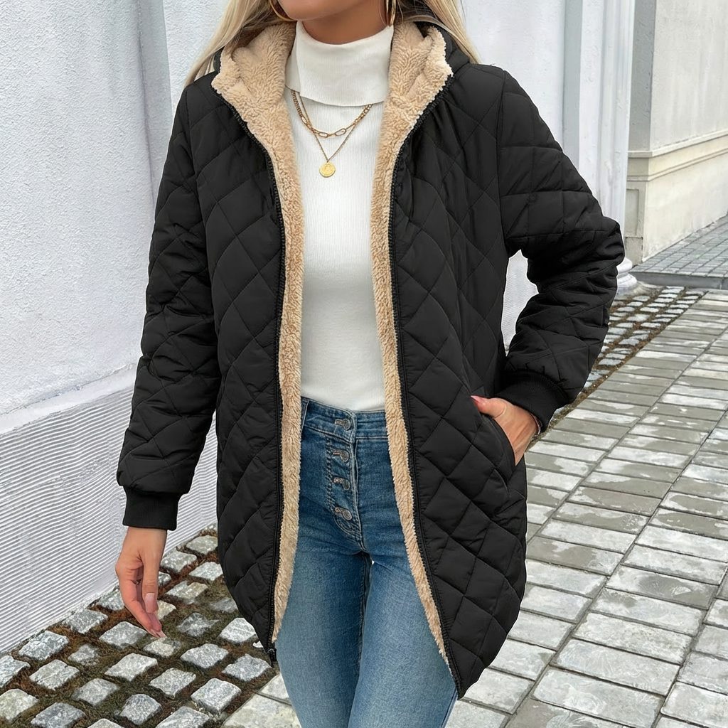 Jocelyn - Cappotto imbottito lungo da donna con cappuccio