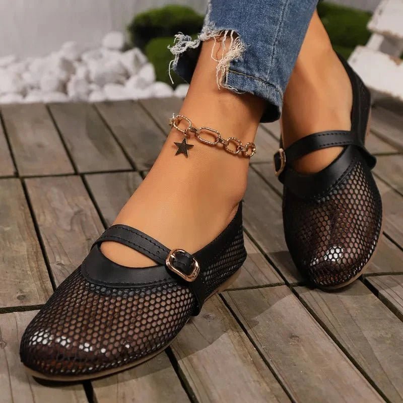 Lydia - Ballerine da donna in mesh stile Mary Jane con cinturino