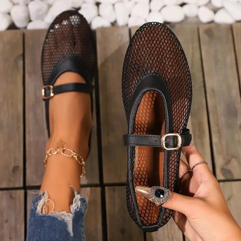 Lydia - Ballerine da donna in mesh stile Mary Jane con cinturino
