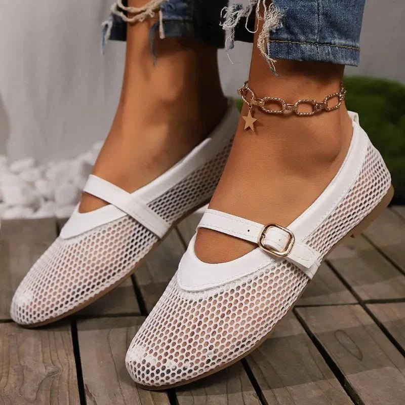 Lydia - Ballerine da donna in mesh stile Mary Jane con cinturino